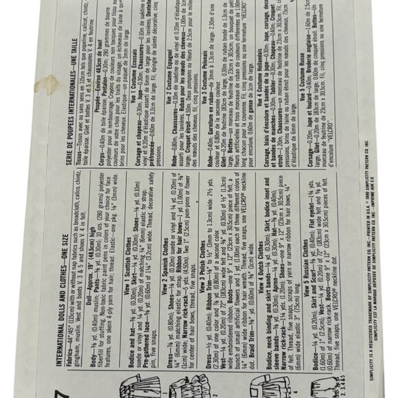 Simplicity 7087 Crafts Sewing Pattern For 18" Dolls & Outfits One Size Vintage - Picture 3 of 3